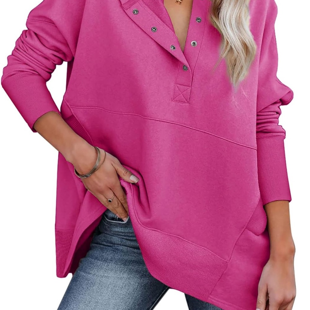 Vibrant Pink Snap-Button Sweatshirt